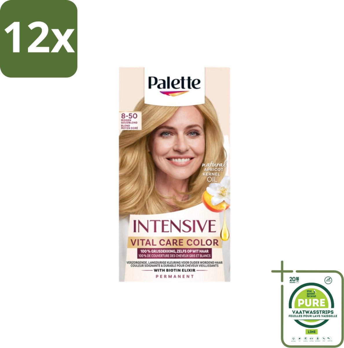 Poly Palette – Haarverf – 8-50 Midden Goudblond – 115 ml - Voordeelverpakking - 12 stuks - Haarkleur - Permanent haarkleuren