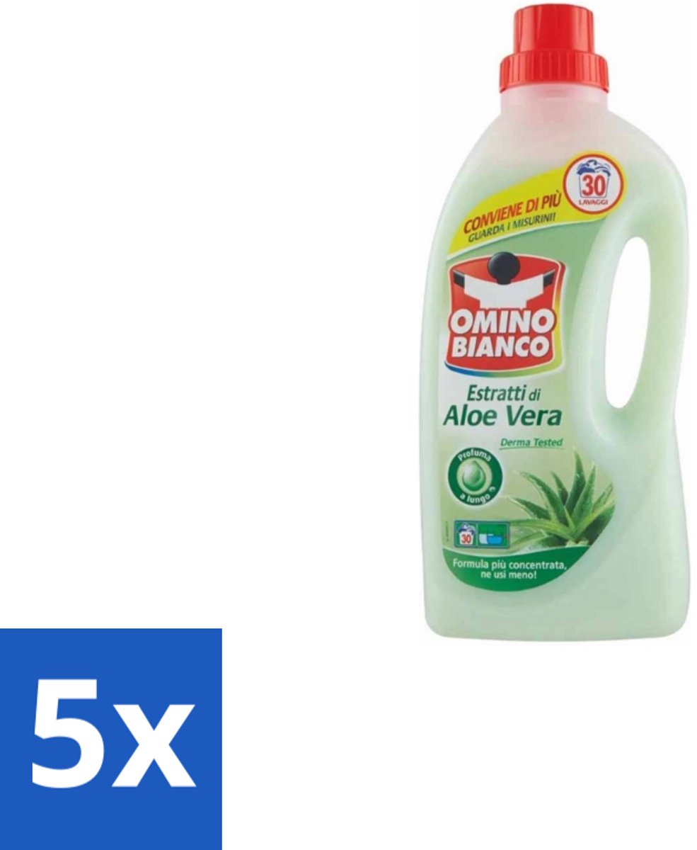 Omino Bianco – Vloeibaar Wasmiddel – Aloë Vera – 1500 ml - Bulkverpakking - 5 stuks