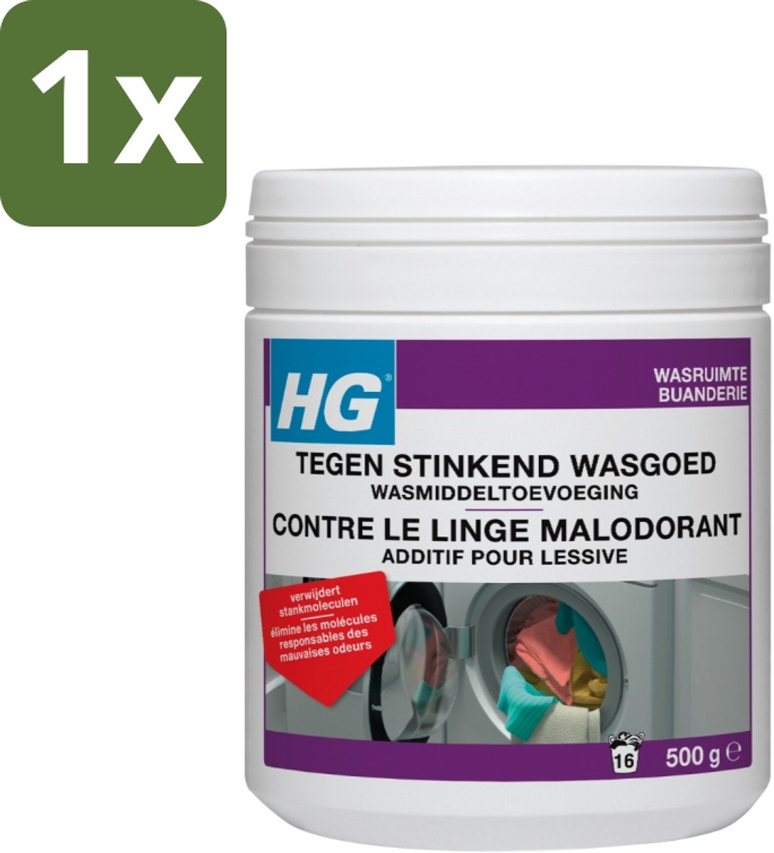 1 x HG Tegen Stinkend Wasgoed Wasmiddeltoevoeging 500 gr - Wasmiddel Tegen Stank - Stinkend Wasgoed - Wasmiddel Toevoeging - Stankmoleculen Verwijderen - Fris Wasgoed