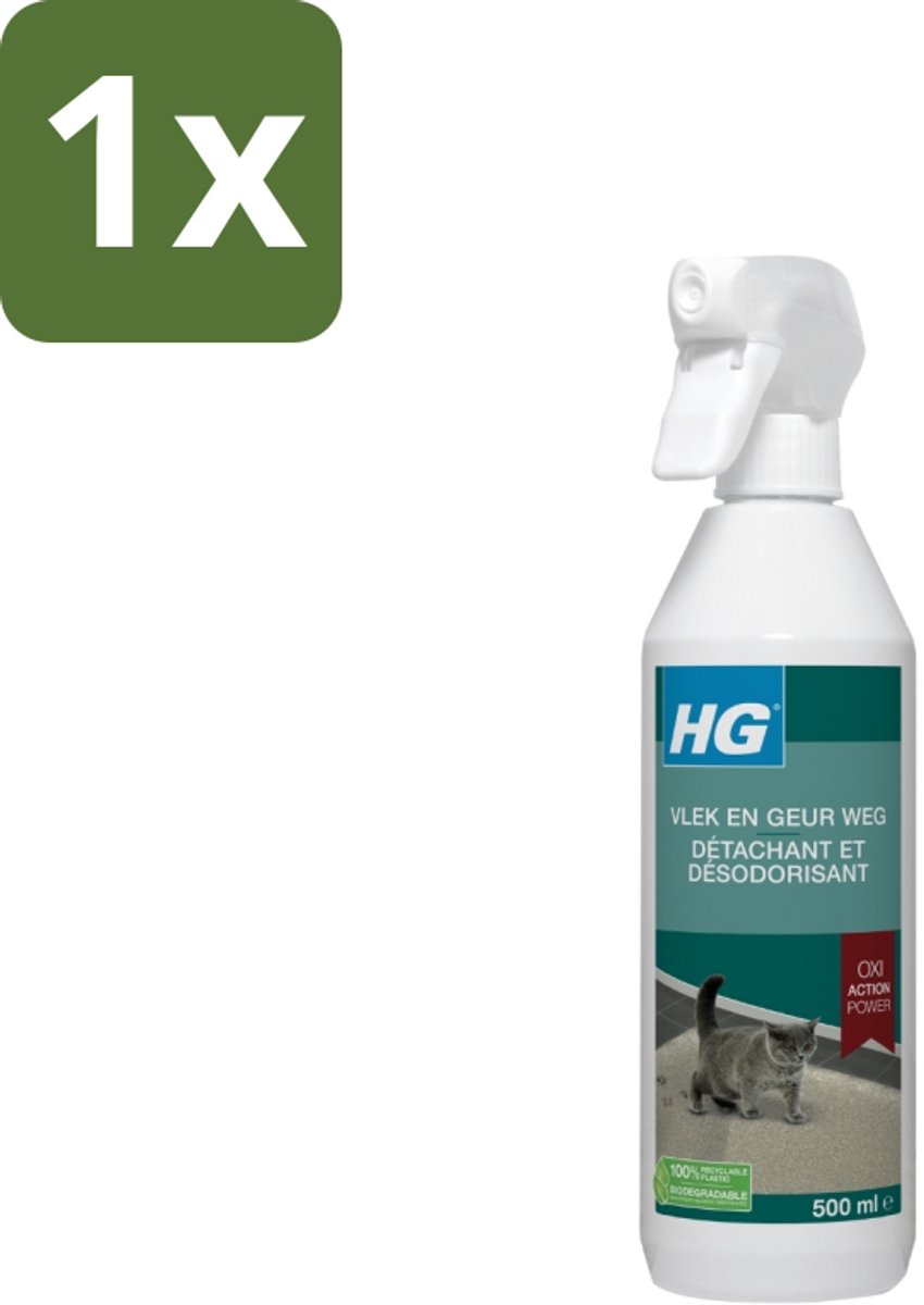 1 x HG - Vlek & Geur Weg - Tegen Kattengeuren- Oxi Action Power - 100% Biologisch - 500 ml - Vlek Verwijderen - Geur Weg - Katten Vlek - Katten Geur - Tapijt Reinigen