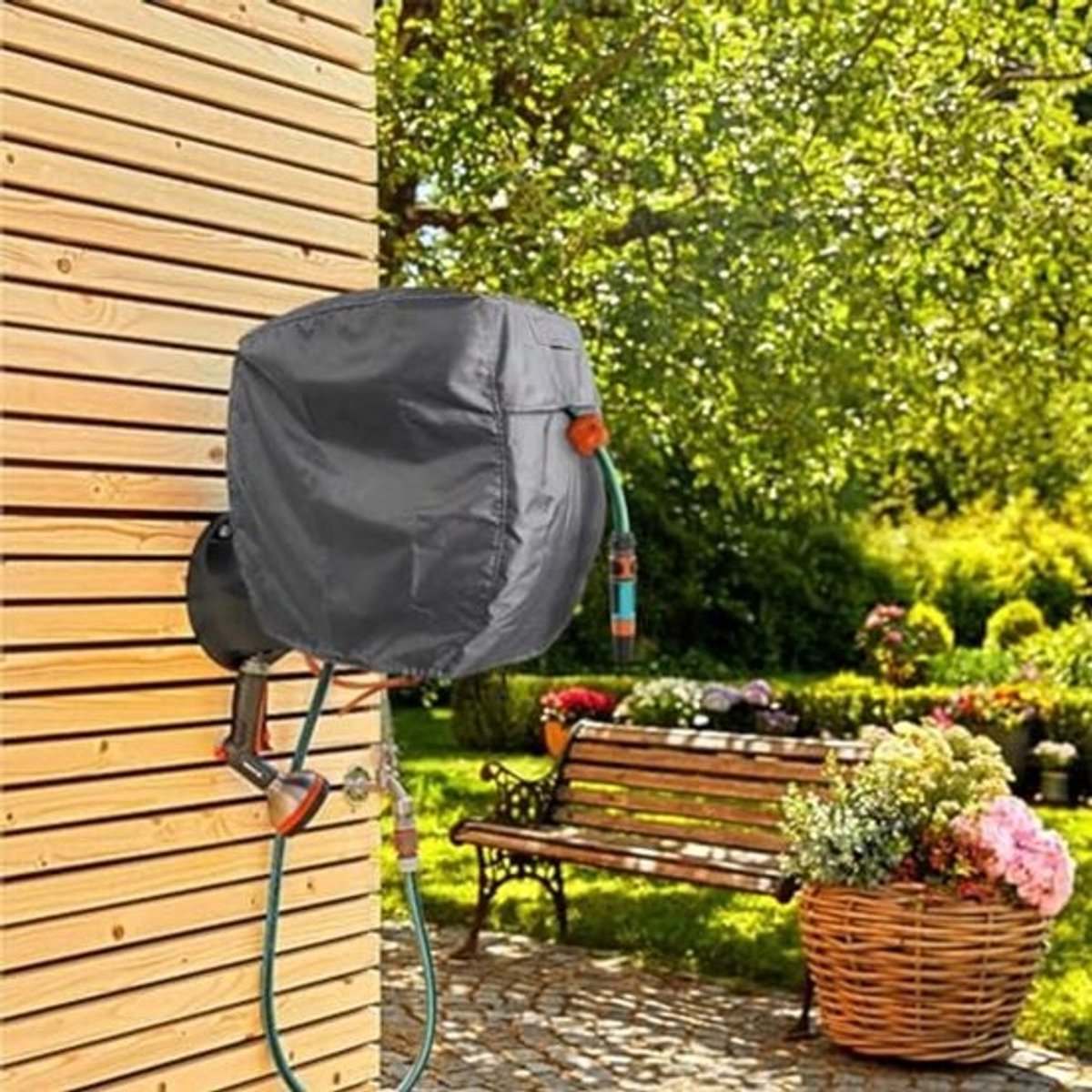 Tuinslanghaspel Beschermhoes, Muurbevestigde Retractabele Haspel, Duurzame Oxford Stof, Zwart
