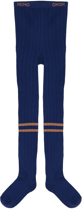 Marineblauwe gebreide maillot met horizontale strepen en NONO-logo op de tailleband.
