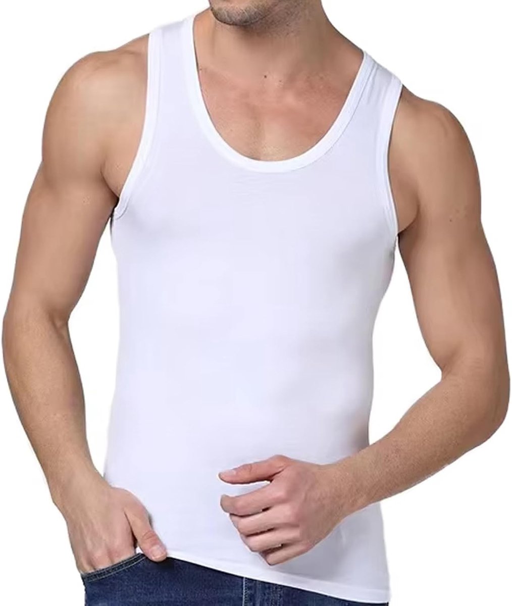 Comfortabele Katoenen Tanktop voor Mannen in Wit - Ideaal voor Sport, Casual en Onderkleding
