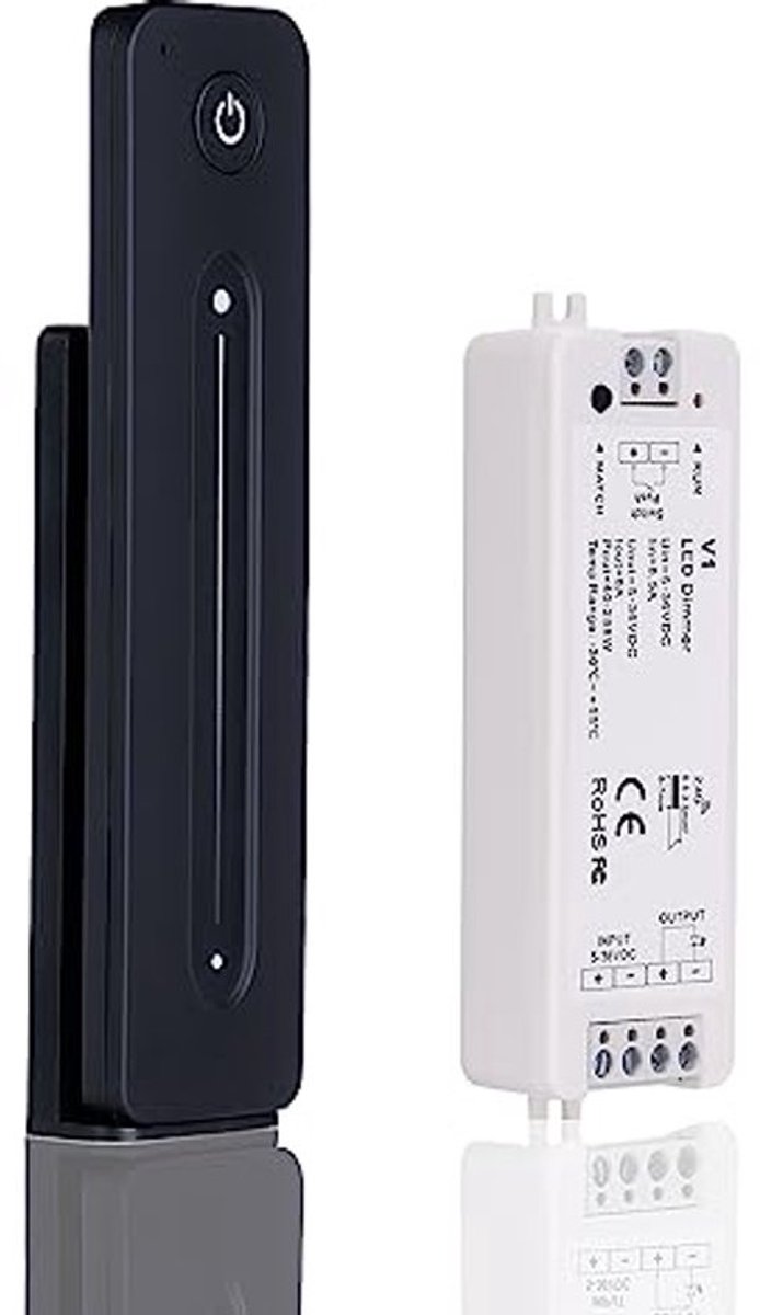 Dimmercontroller met afstandsbediening voor ledstrips - Dimbaar, Magnetische Wandmontage, RF, 5-36V, 8A
