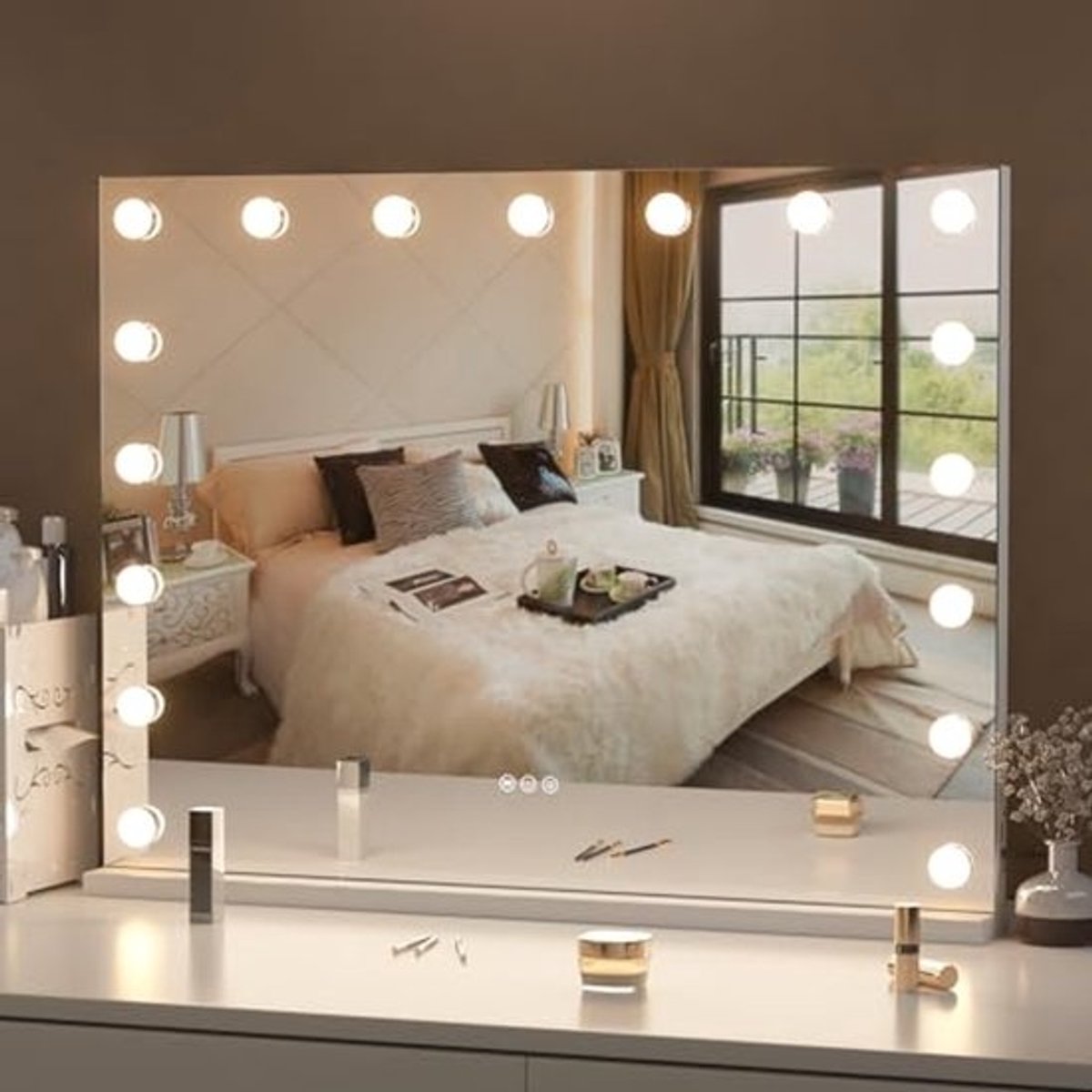 Hollywood-stijl Verlichte Schminkspiegel 80 x 60 cm - 14 LED-lampen, Muur- en Tafelmontage
