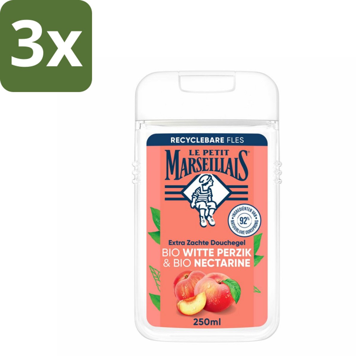 Le Petit Marseillais – Douchegel – Bio Perzik & Nectarine – Verfrissend – 250 ml - Bulkverpakking - 3 stuks