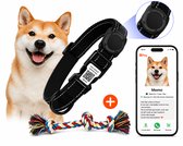 TOTZY Halsband Hond Momo Zwart Airtag (nek omstrek 35-51 cm) Premium Hondenhalsband + QR-code & Airtag Houder – Reflecterend & Verstelbaar – Maat L (35-51 cm) – Stoere Hondenband + Honden Speeltouw Cadeau