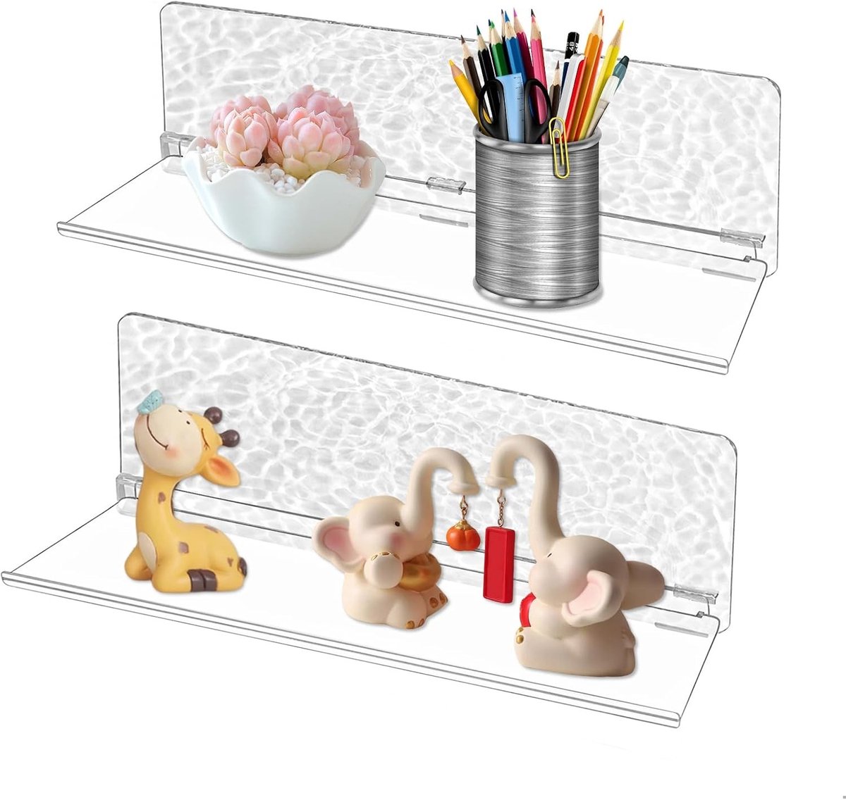 Wandplank met 2 planken voor opslag en decoratie in woonkamer, slaapkamer en hal, witte wanddecoratie