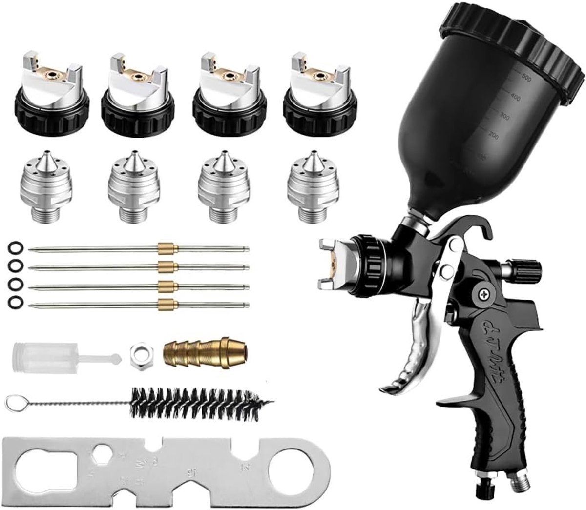 Professionele HVLP Verfspuit met Diverse Nozzles van 1.3 mm tot 2.5 mm voor Auto's en Meubels, Ideaal voor Precisieverfwerk en Glad Afwerken