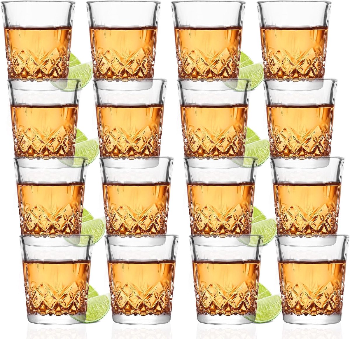 Gucass 16 stuks borrelglazen, 5 cl vaatwasserbestendig, loodvrij glas, shotglazen met zware bodem - ShopVlot