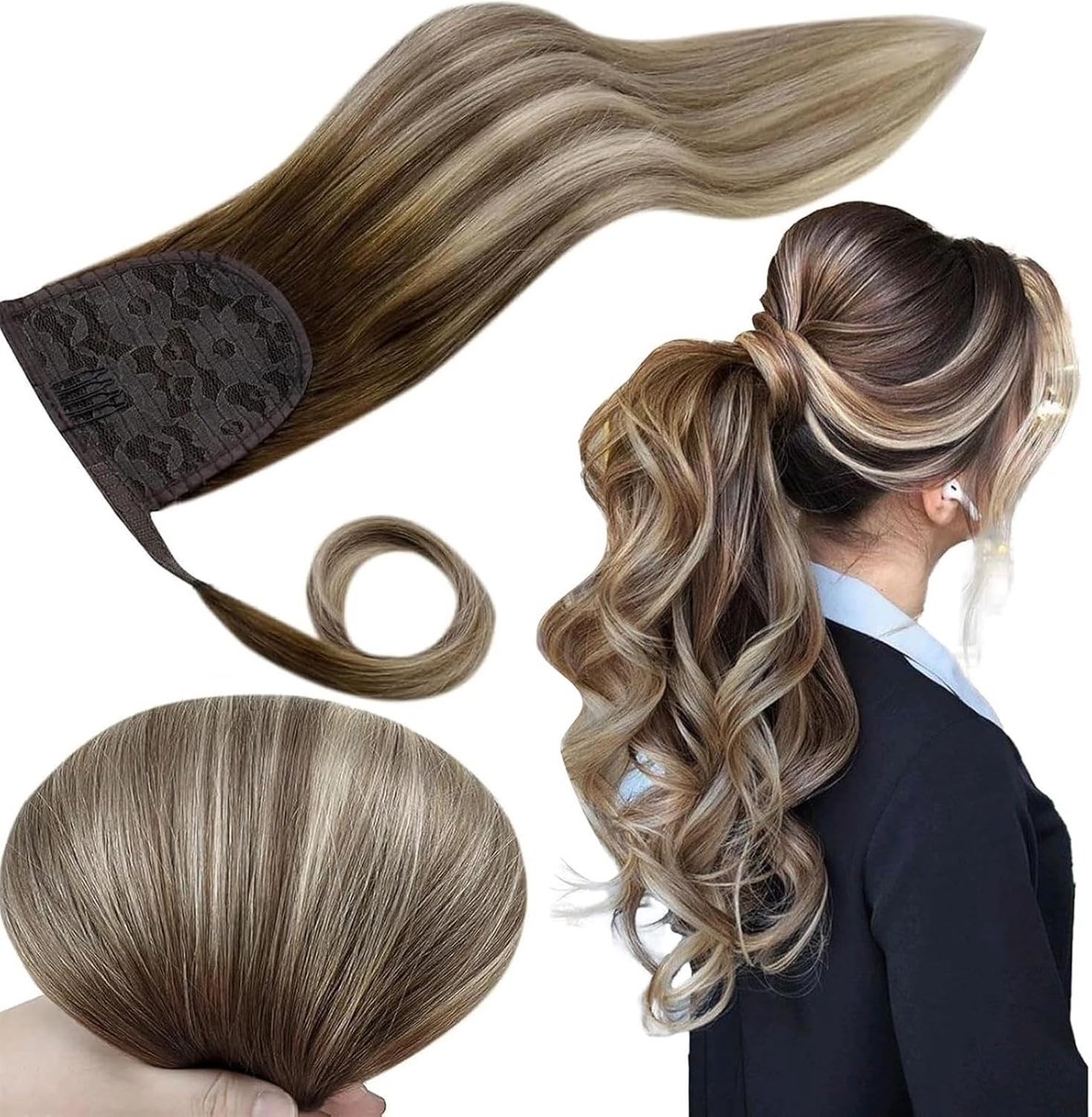 Balayage Braid Extensions van Menselijk Haar in Donkerbruin met Blonde Ombre - 50cm, 80g, Perfect voor Volume en Lengte