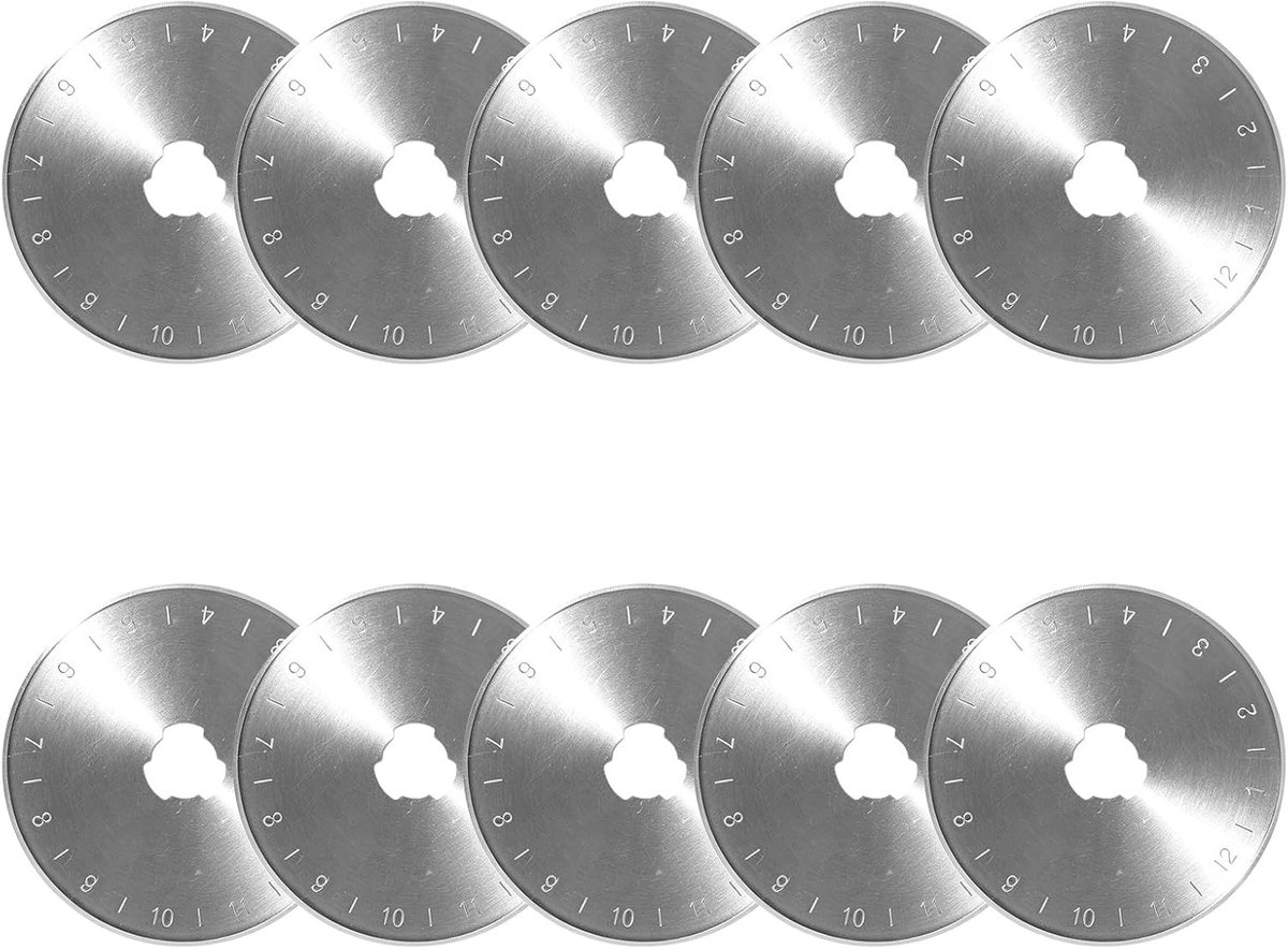 Set van 10 slijtvaste reservemesjes 45 mm voor roterende cutters, ideaal voor quilten, naaien en scrapbooking, geschikt voor stof, leer en papier