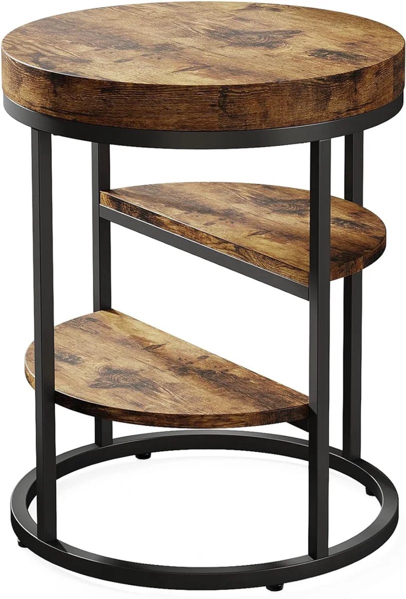 DMG Supply Ronde Bijzettafel - 3 Niveaus - 50 x 50 x 65 cm - Bruin/Zwart - MDF en Metaal