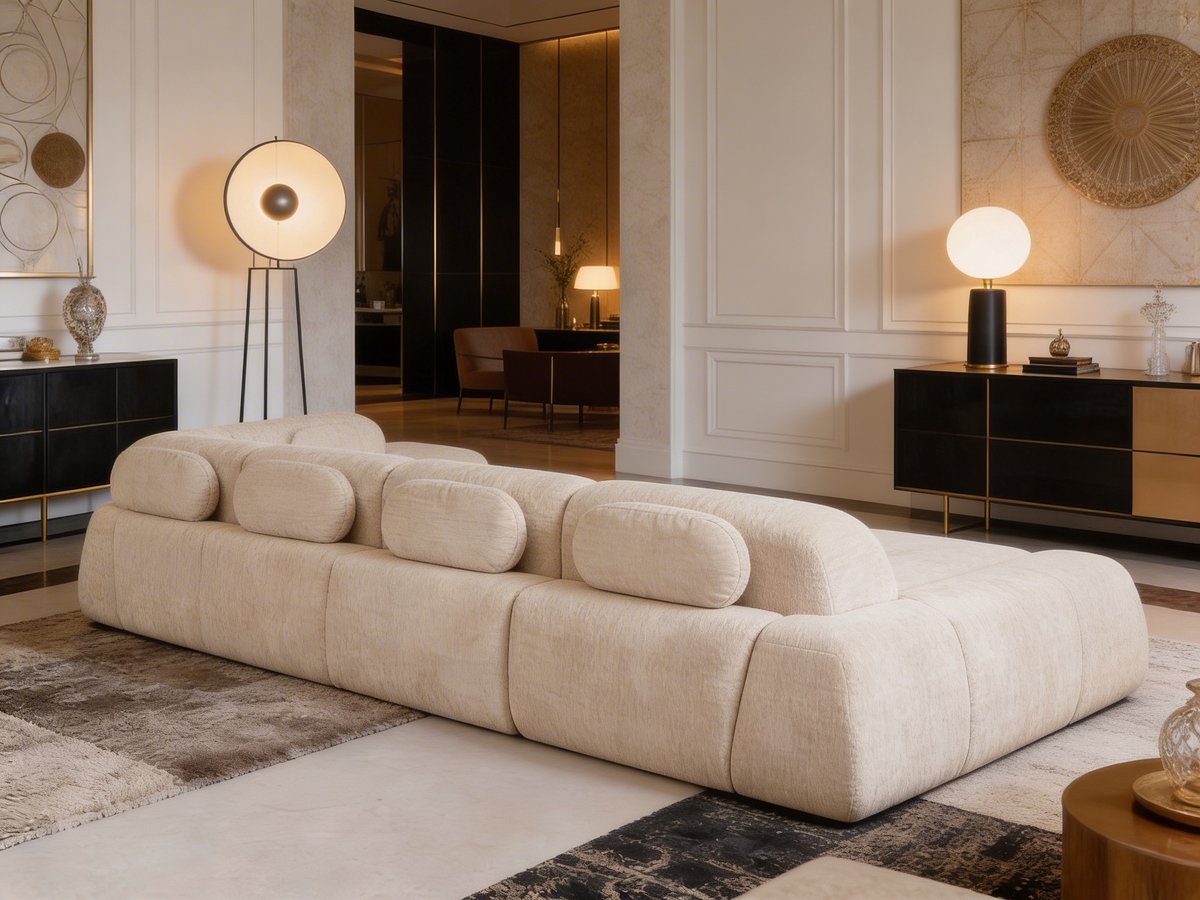 Sorélla Corner – Koningstijl – Beige Bouclé Hoekbank – Organisch Design – Inclusief Rugkussens – Luxe Loungebank voor Woonkamer