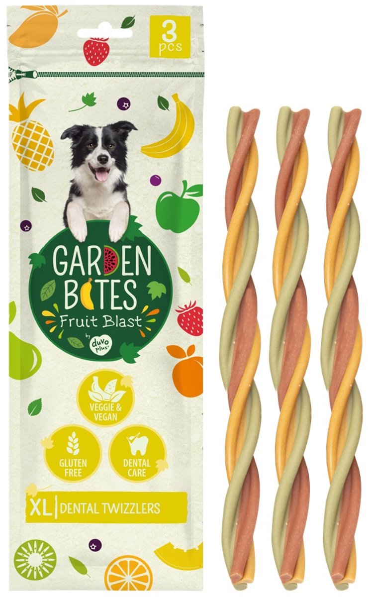 duvoplus Garden Bites - Fruity Dental Twizzlers Hondensnacks - Hondensnoepjes - Vegetarisch & Glutenvrij - Extra Large 3st
