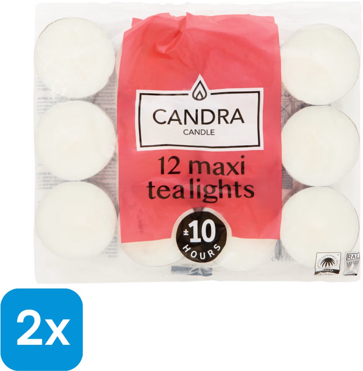 2 x 12 Candra maxi-theelichten wit - Extra grote theelichten - Geurloos