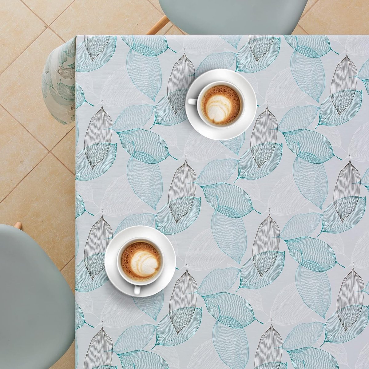 Tafelzeil Tafelkleed Bladeren Naturel - PVC Tafelkleed Bladgrijs en Blauwgroen Rechthoekig Tafelzeil 140x200 - ShopVlot