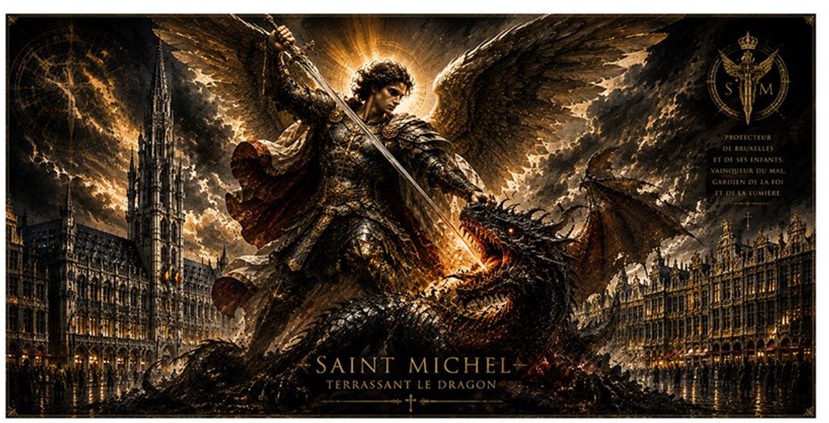 Propixel Horizontaal Plexiglas Schilderij – Aartsengel Michaël & Draak – Historische wanddecoratie (120 × 60 cm) Zwart