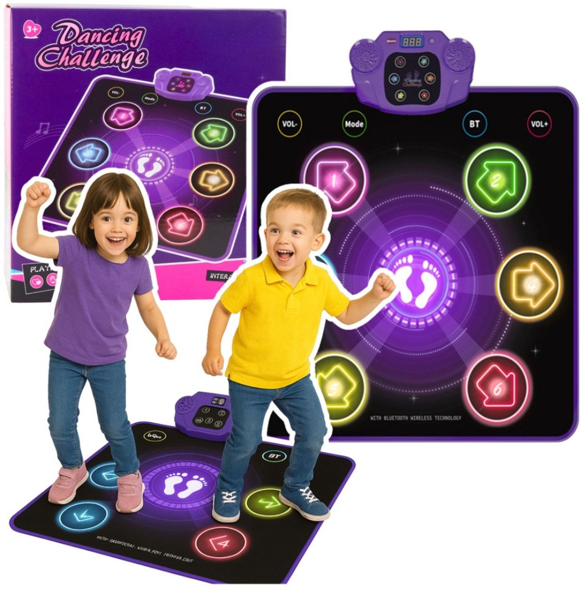 Playos® - Dansmat - met Licht en Geluid - 90 cm x 79 cm - 5 Modi - Bluetooth - Antislip - 5 Niveaus - Dans Speelgoed - Dansen - Muzikaal Speelgoed - Bewegen