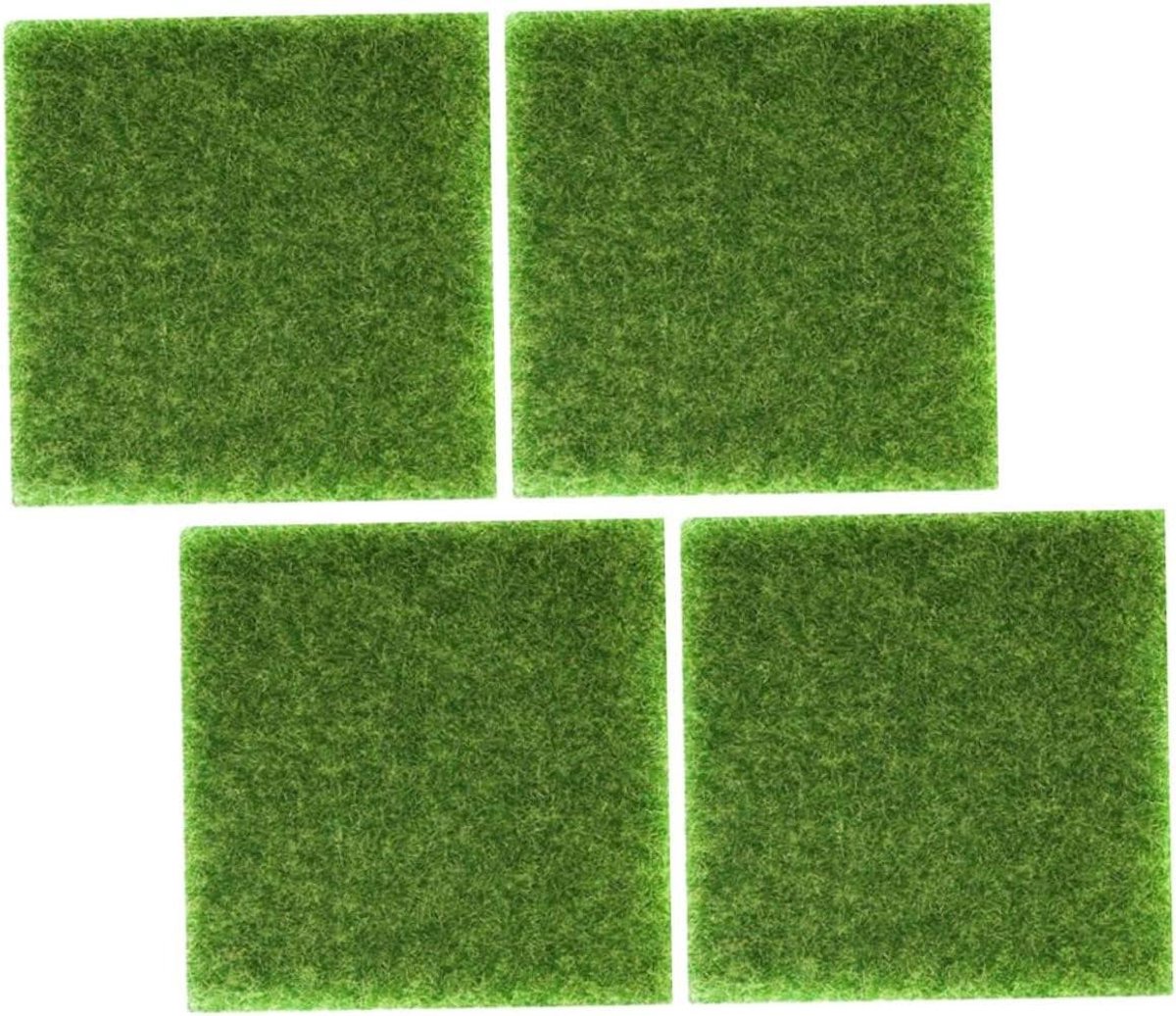 Kunstgras Matten - Decoratief Gras - Tuin Decoratie - Eenvoudig Onderhoud - 4 Stuks - Groen