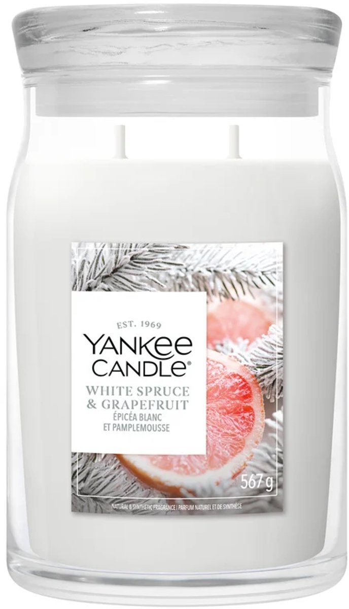 Yankee Candle White Spruce & Grapefruit Large Jar Geurkaars - tot 90 branduren Wit