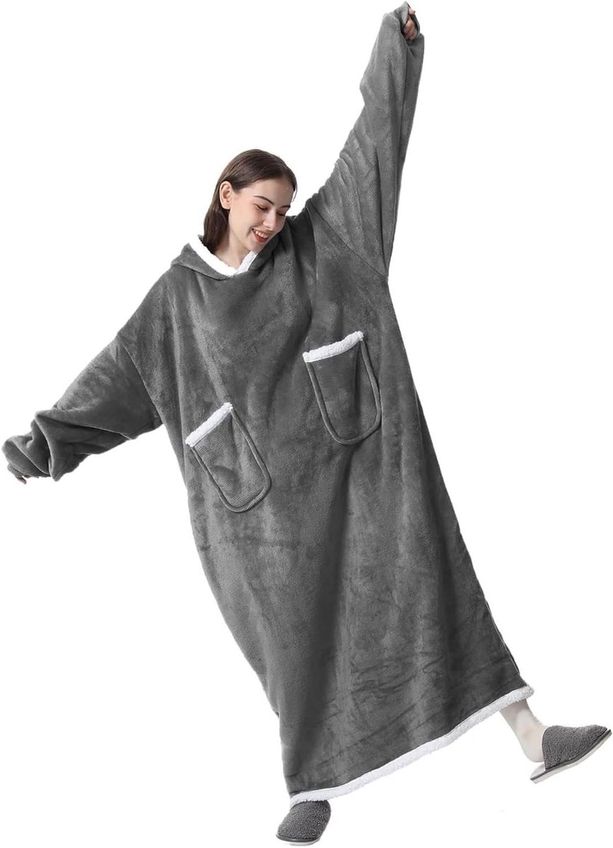 Deken met mouwen - Draagbare hoodie - Gezellig thuis - Oversized comfort - Eén maat - Donkergrijs