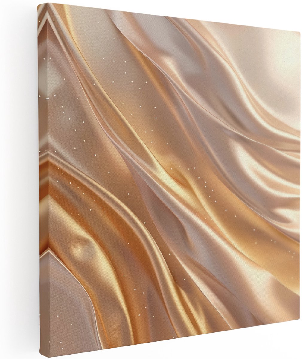 Artaza Canvas Schilderij Abstract - 100x100 cm - Groot - Wanddecoratie Goud - Muurdecoratie Luxe Satijn - Decoratie Gouden Stof - Goud
