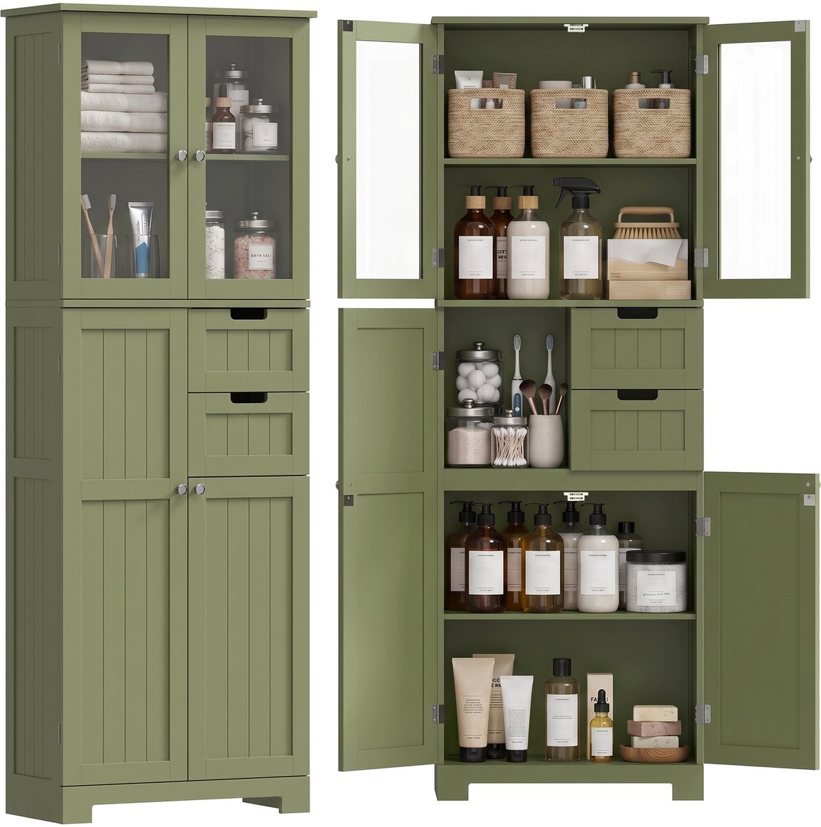 HOMCOM Badkamerkast (vloermodel) - MDF - 60x30x170cm - Groen