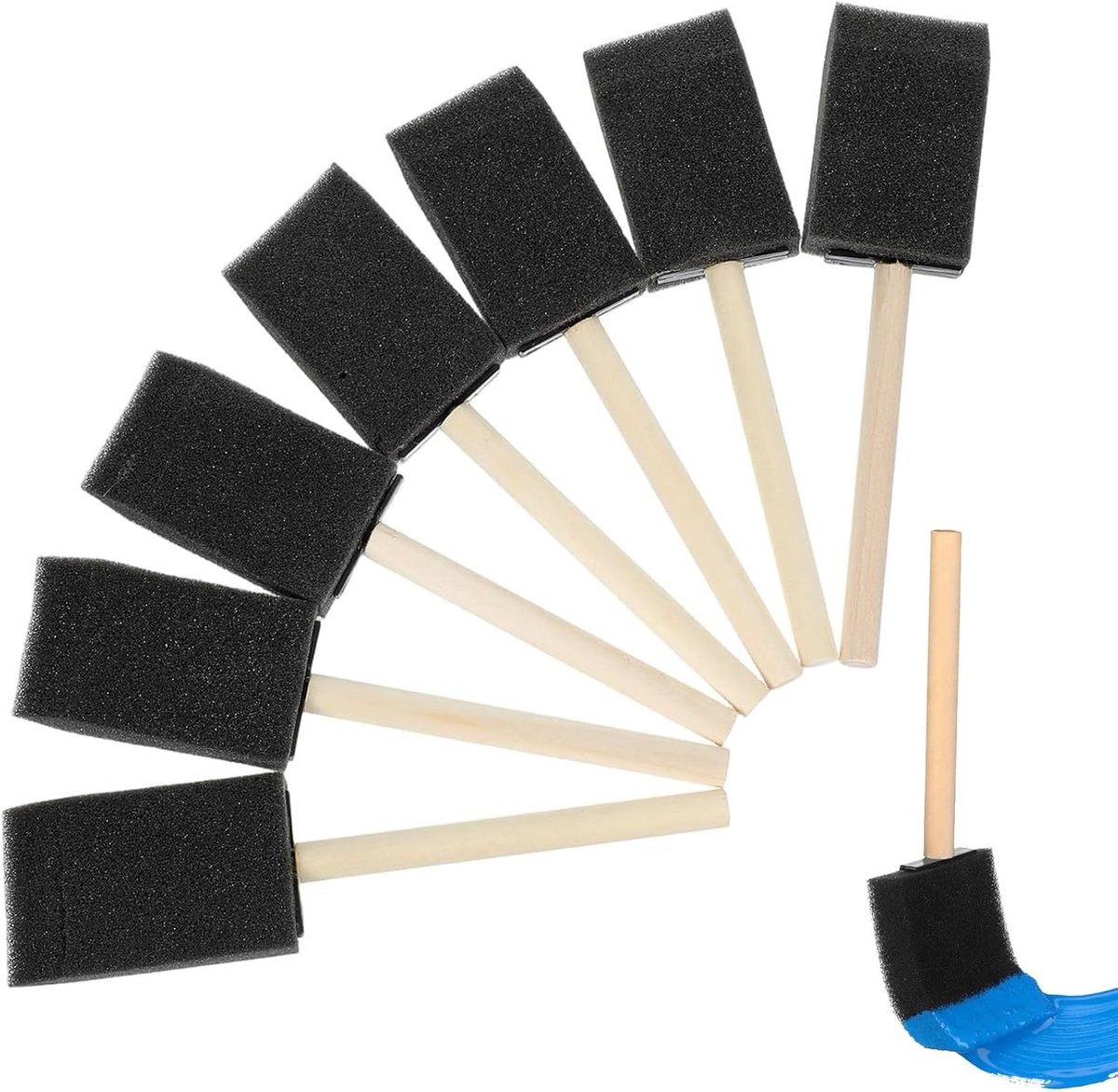 Set van 8 Schuimkwasten met Houten Handvat voor Schilderen, Verven en DIY Projecten, Perfect voor Verf, Beits en Varnish