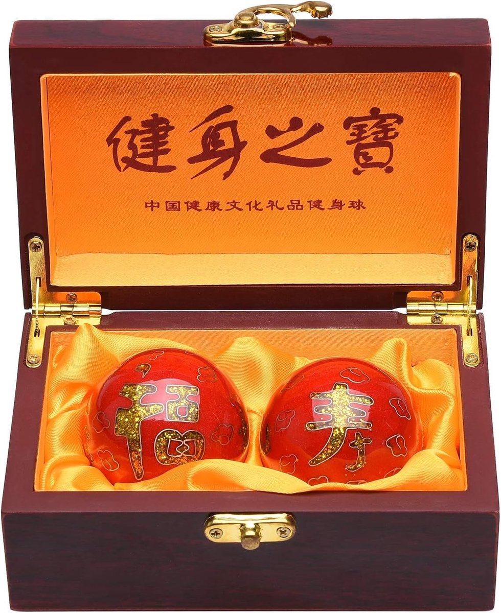 Chinese Baoding Balls voor Handtherapie en Ontspanning - Gezondheid, Geluk en Langdurig Gebruik - Rode Massageballen met Doos als Cadeau voor Ouders
