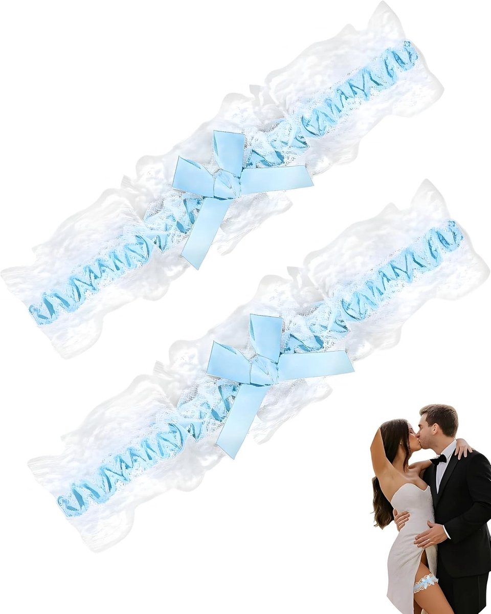 Elegante kousenband set van 2 met kant en elastisch ontwerp voor bruid | Bruidssieraden, iets blauw en trouwaccessoires voor de grote dag