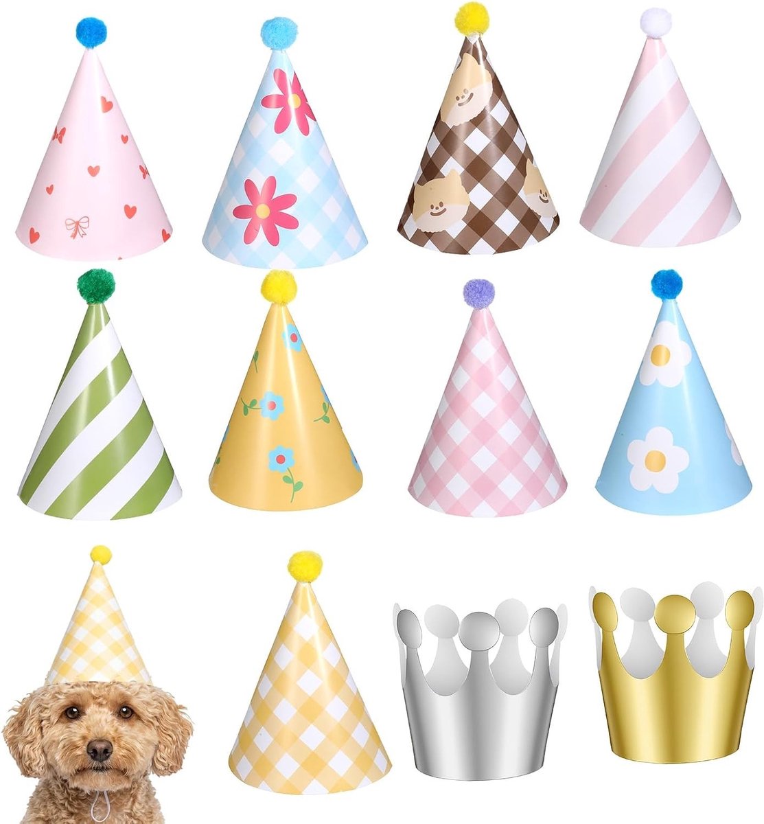 Feesthoedjes Set voor Volwassenen en Kinderen - 11 Stuks Verjaardagsfeest Hoedjes met Pompons voor Pluche Dieren en Baby's - Perfect voor Feestjes en Vieringen