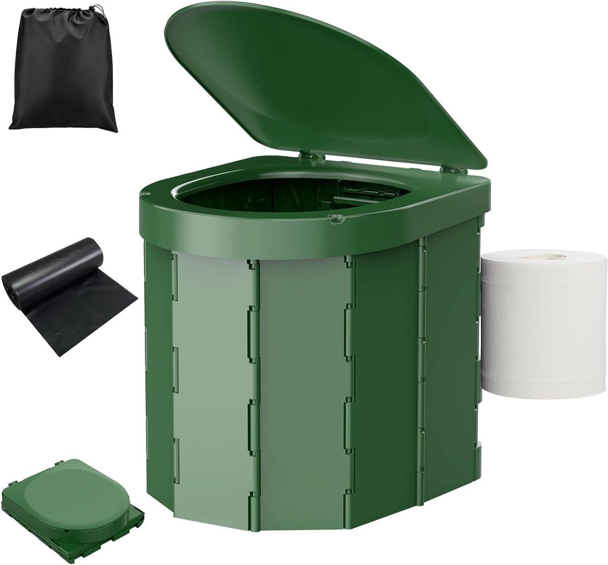 Draagbaar Toilet - Opvouwbaar WC - Kamperen en Reizen - Ergonomisch Ontwerp - Tot 181 kg - Groen