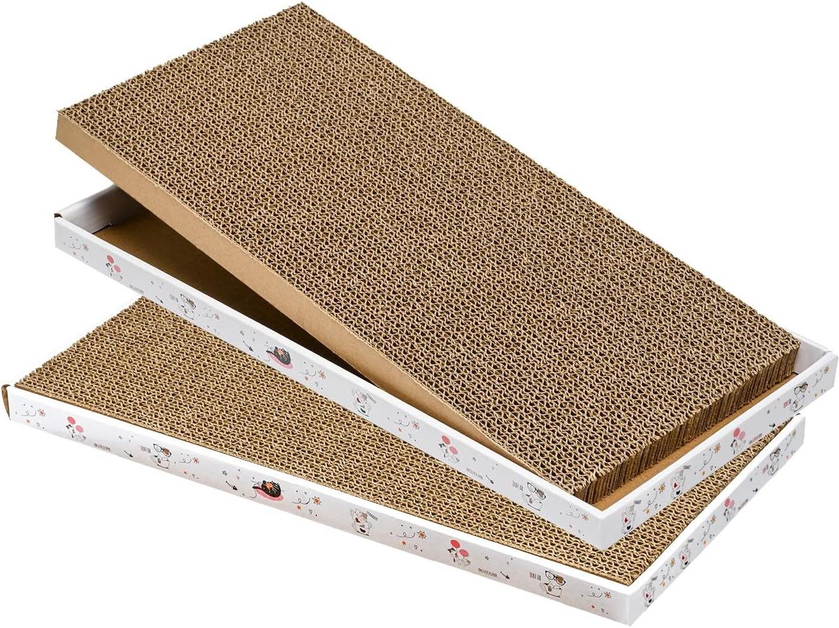 Kattenkrabpaal Karton - Krabmat Box - Meubels Beschermen - Omkeerbaar Ontwerp - 42 x 42 cm - Wit