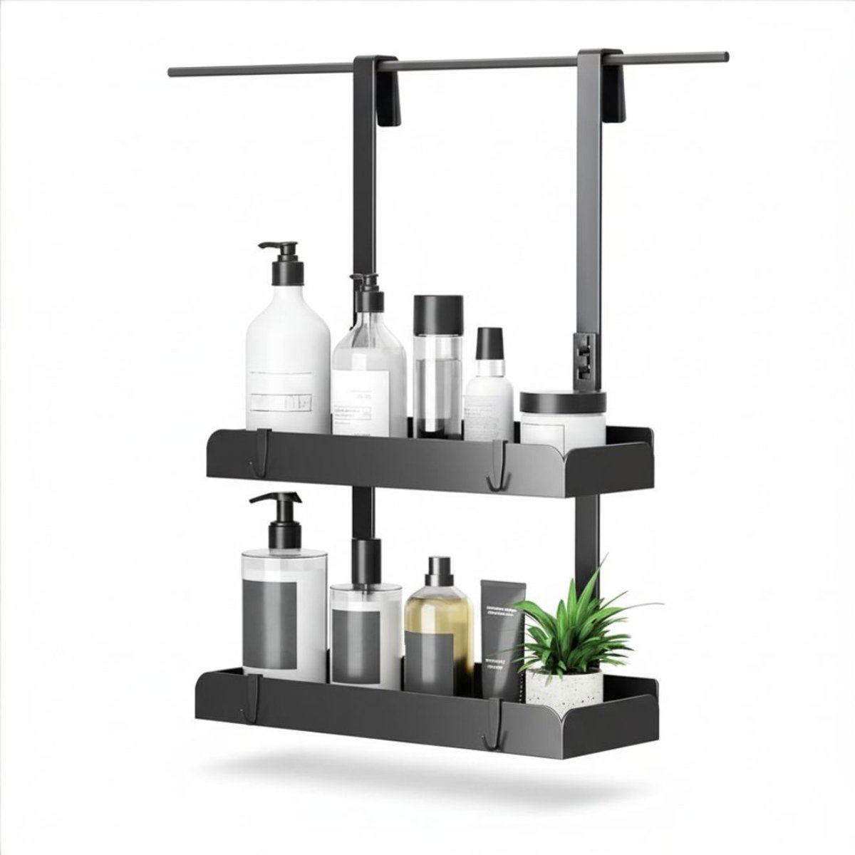 KIRA® Doucherek - Zonder Boren - RVS Doucherek - Zwart - 13cm x 31cm x 56cm
