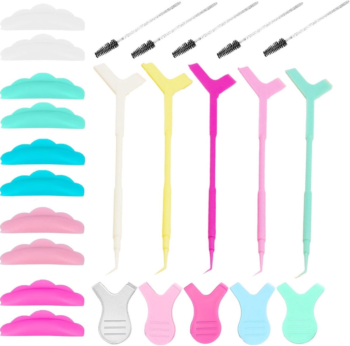 Complete Lash Lift Set met 5 Paar Permanente Applicators, 10 Wimper Separators en 5 Crystal Mascara Machines voor Professionele Wimperlifting en Styling