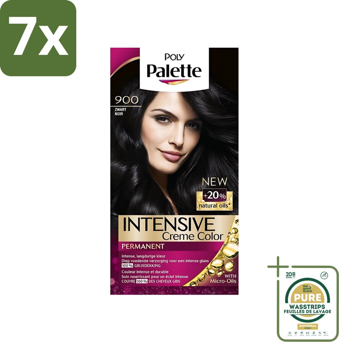 7 x Poly Palette - Haarverf - Zwart 900 - 115ml - Grootverpakking - Haarverf - Zwart - Arganolie - Haarkleur - Permanente Haarkleur