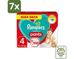 7 x Pampers - Baby-Dry Pants - Luierbroekjes - Maat 4 (9-15 kg) - Comfort Fit - 108 Luiers - Grootverpakking - Baby Luier - Baby Droge Huid - Baby Luierbroek - Baby Luier 4 Kg - Snel Verschonen