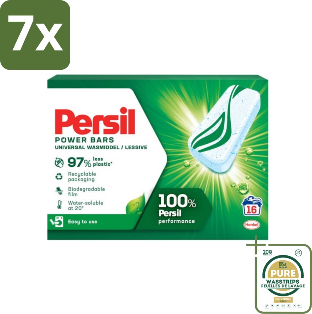 7 x Persil Power Bars - Wasmiddeltabletten - Gekleurde Was - 16 Wasbeurten - Grootverpakking - Wasmiddelbar - Gekleurde Was - Wasmiddel Tablet - Duurzame Was - Reinigingsbar
