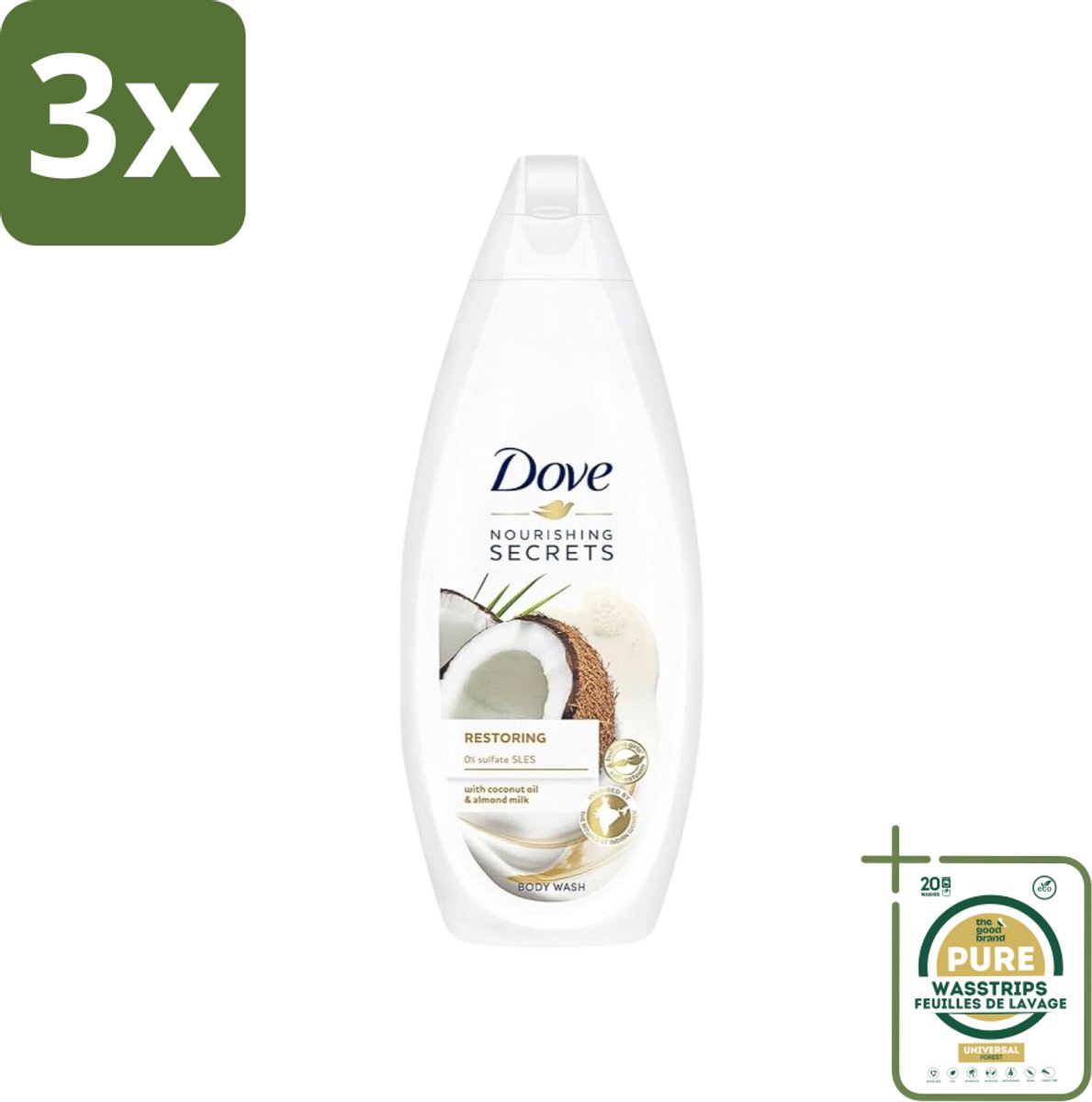 3 x Dove Nourishing Secrets - Douchegel - Kokosolie & Amandel melk - Sulfaatvrij - 250 ml - Grootverpakking - Douchegel - Kokosolie - Amandelmelk - Natuurlijke Verzorging - Sulfaatvrije Douchegel