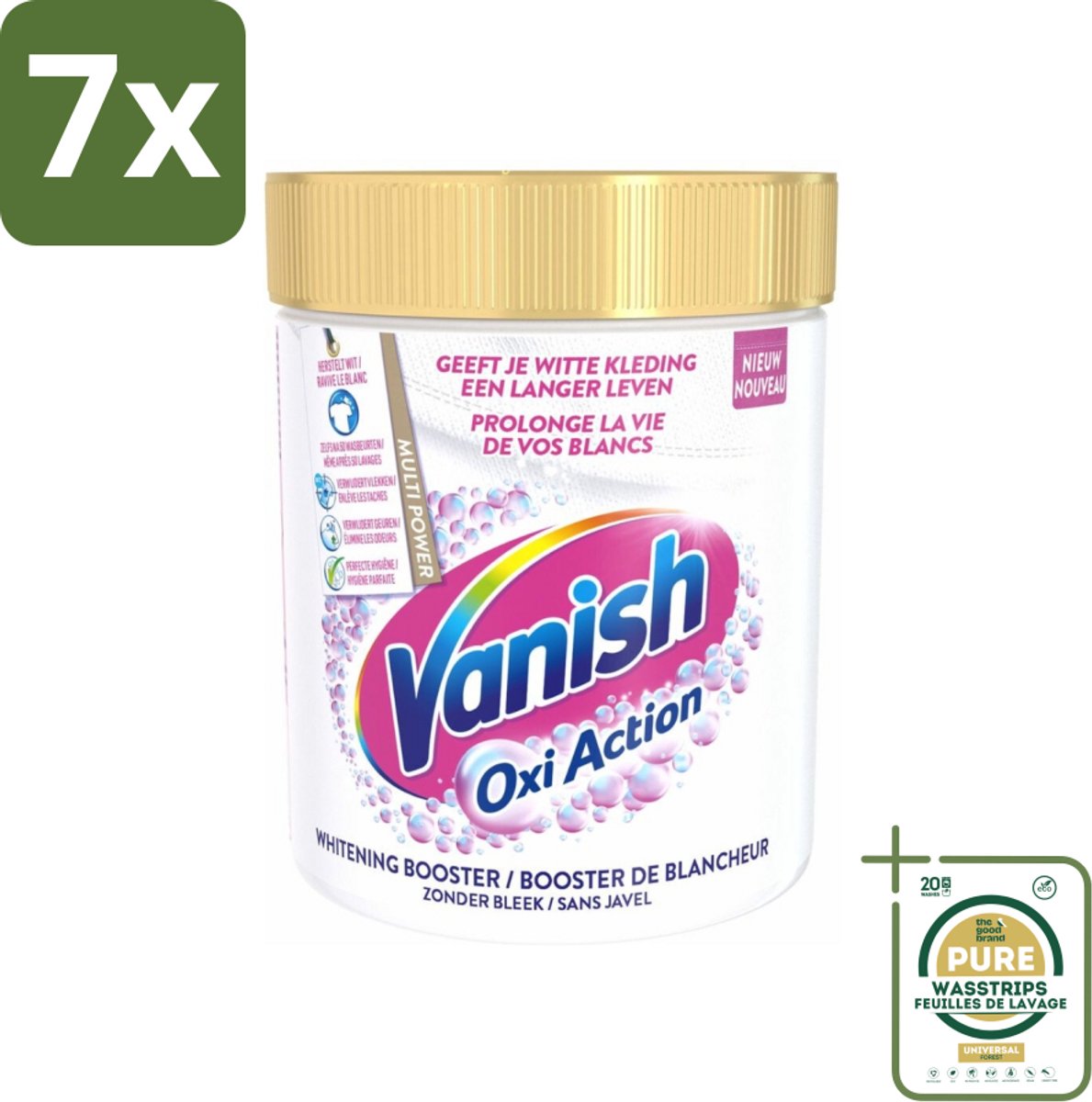 7 x Vanish Oxi Action - Vlekkenverwijderaar Poeder - Zonder Bleek - Witte Was - 550 Gram - Grootverpakking - Vlekkenverwijderaar - Witte Was - Bleekvrije Was - Wasmiddel - Wasgeleid