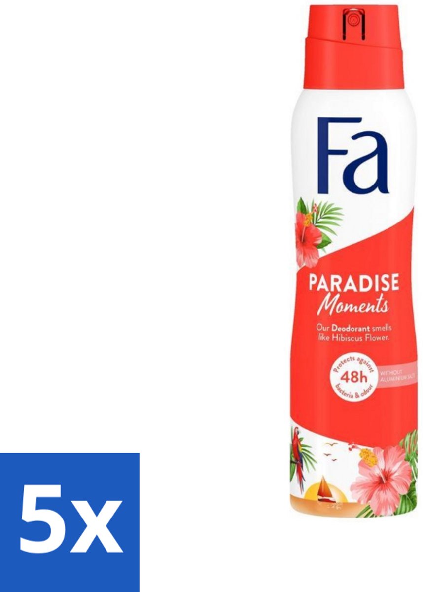 5 x Fa - Paradise Moments - Deodorant Spray - Hibiscusbloem - 150 ml - Deodorant Spray - Huidbescherming - Anti-vlekken - Hibiscusbloem - Frisheid