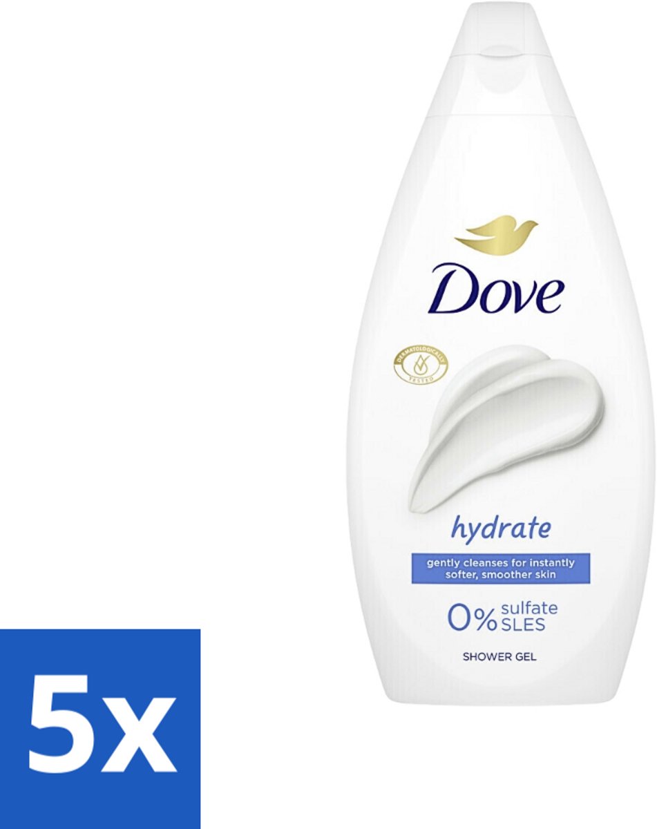 5 x Dove Hydrate - Douchegel - Sulfaatvrij - 250 ml - Hydraterende Douchegel - Sulfaatvrije Douchegel - Zachte Huid - Huidverzorging - Huidhydratatie