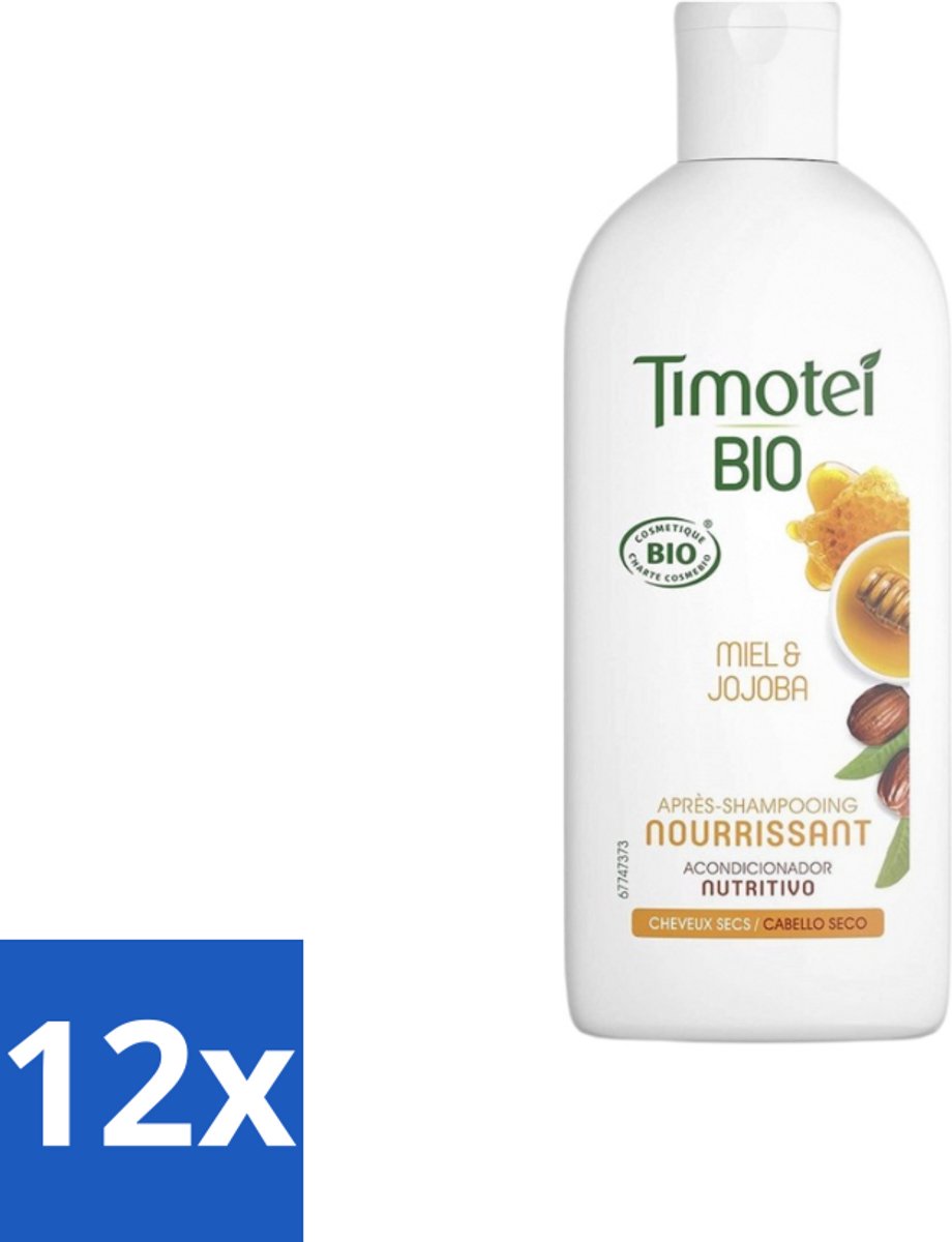 12 x Timotei - Crèmespoeling - Honing & Jojoba - Biologisch - Droog Haar & Droge Hoofdhuid - 250 ml - Biologische Shampoo - Haarverzorging Droog Haar - Conditioner Droog Haar - Jojoba Olie Haar - Honing Haar