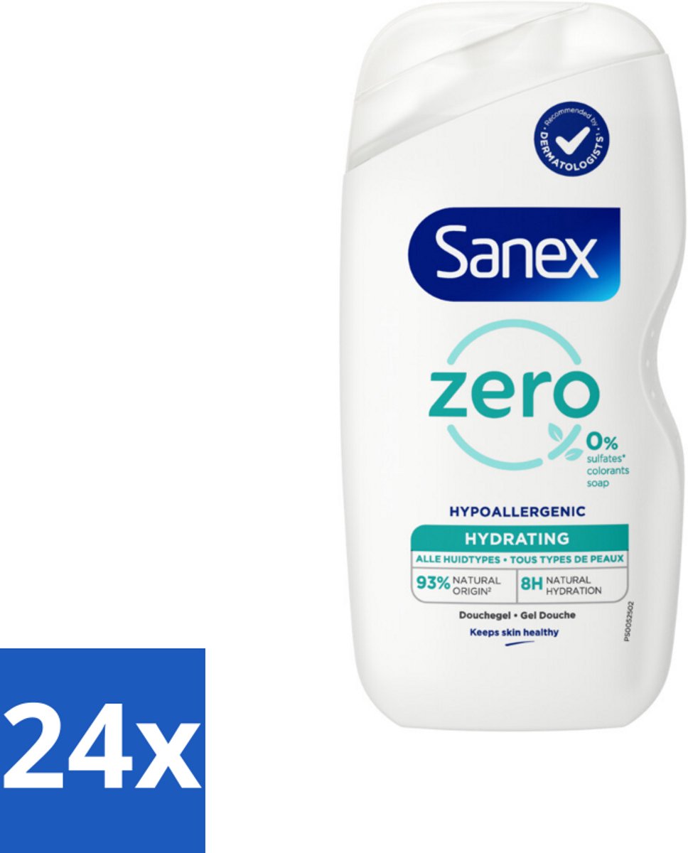 24 x Sanex Zero % - Douchegel - Hydrateert - Alle Huidtypes - 400 ml - Sanex Douchegel - Hydraterende Douchegel - Douchegel Zonder Sulfaten - Douchegel Zonder Kleurstoffen - Douchegel Voor Alle Huidtypes