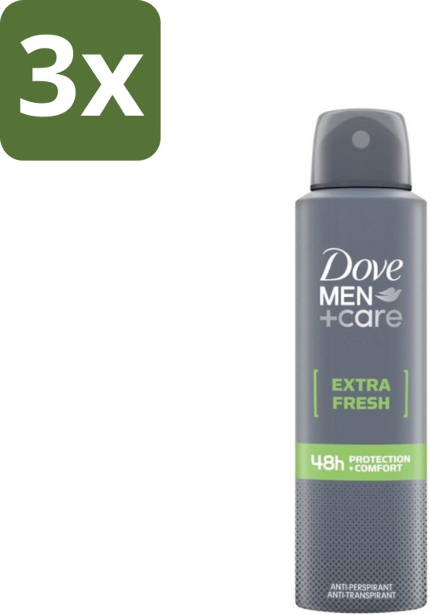 3 x Dove Men+Care - Extra Fresh - Deospray - Anti-Transpirant - 150 ml - Dove Men+Care Extra Fresh Deospray - Deospray Voor Mannen - Alcoholvrije Deospray - Okselbescherming - Transpiratiebescherming
