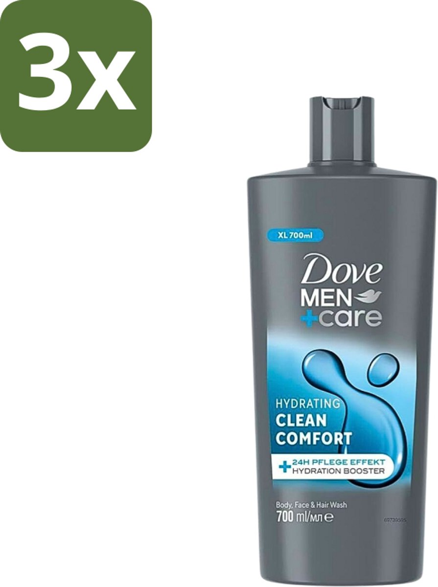 3 x Dove Men+Care - Clean Comfort - 3-in-1 Douchegel - Hydraterend- 700 ml - Douchegel Voor Mannen - Lichaamsgel - Gezichtsgel - Haarverzorging - Hydraatende Douchegel