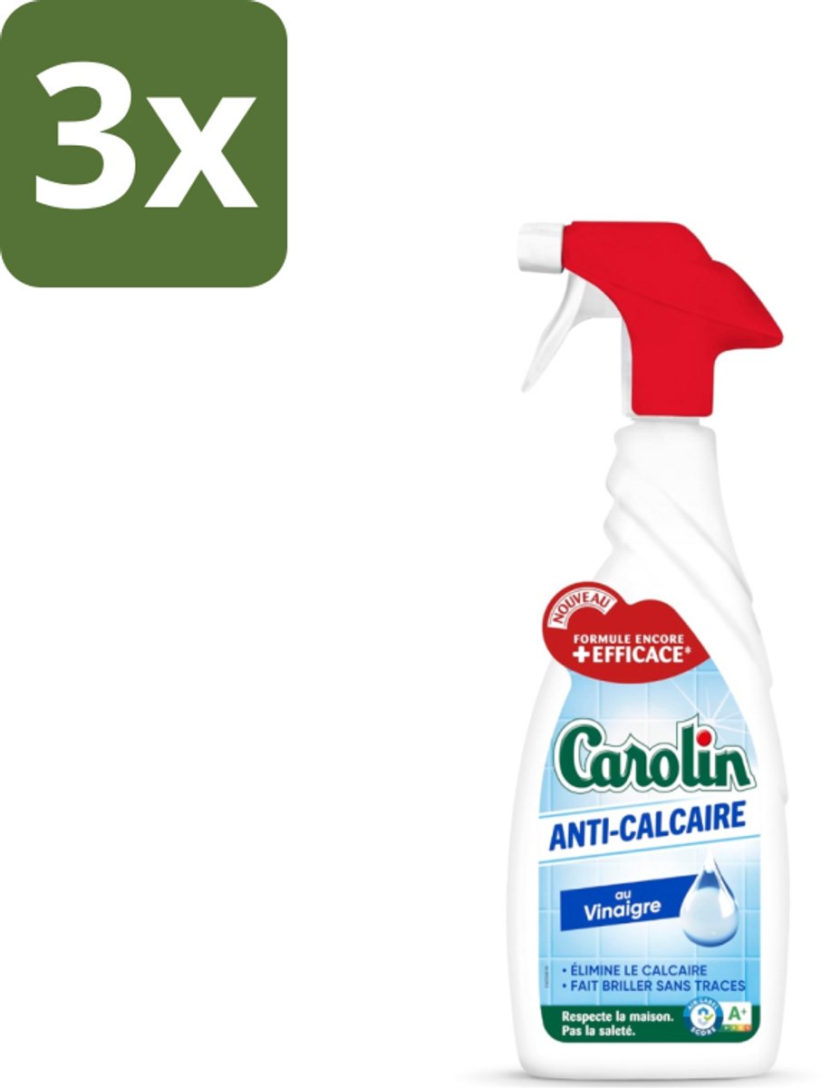 3 x Carolin - Badkamerreiniger - Anti-Kalk Spray - 650 ml - Badkamerreiniger - Anti-kalk Spray - Kalkvrij - Badkamer Reinigen - Kalkaanslag Verwijderen