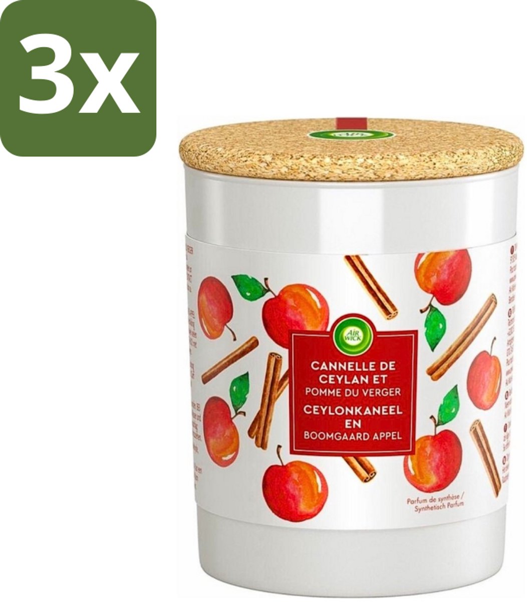 3 x Air Wick - Geurkaars - Kaneel & Boomgaard Appel - 35 Uur Brandduur - Geurkaars - Kaneel - Boomgaard Appel - Warme Geur - Frisse Geur
