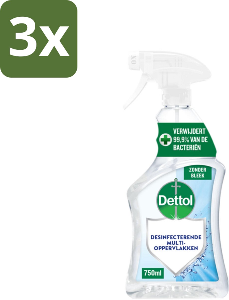3 x Dettol Desinfecterende Multi-Oppervlakken Spray 750 ml - Reiniger Spray - Hygiëne - Reinigen Zonder Bleek - Keuken Reinigen - Badkamer Reinigen